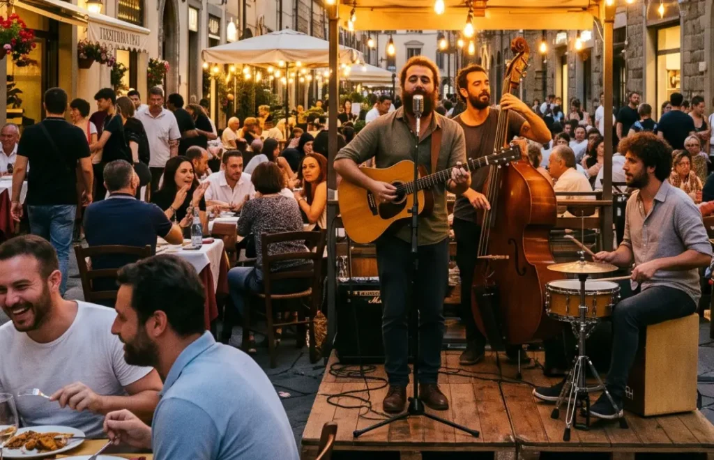 Presentación de música en vivo en un restaurante de Manta con personas disfrutando el ambiente