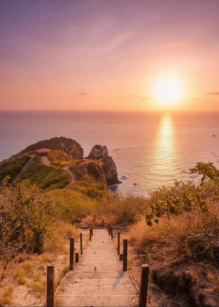 Atardecer en el Faro de San Lorenzo con el sol sobre el océano Pacífico.