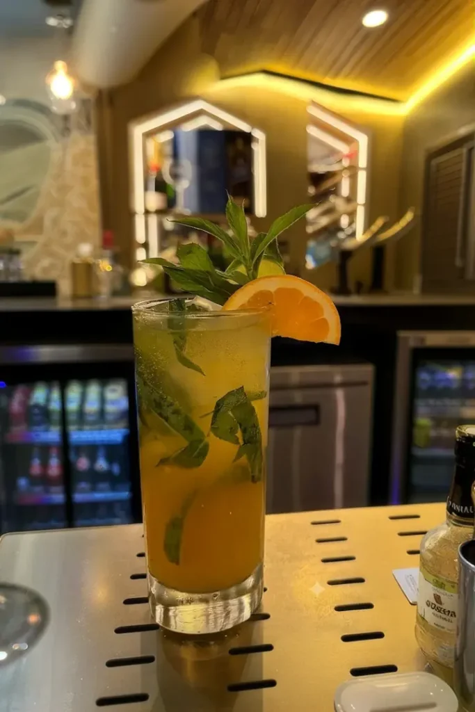 Mojito en Luuma Rooftop servido con hierbabuena, limón y hielo en vaso alto.